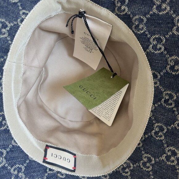 NWT GUCCI Wide Brim Hat Eco Size M Washed Denim Denim Blue 631958 - Picture 7 of 10